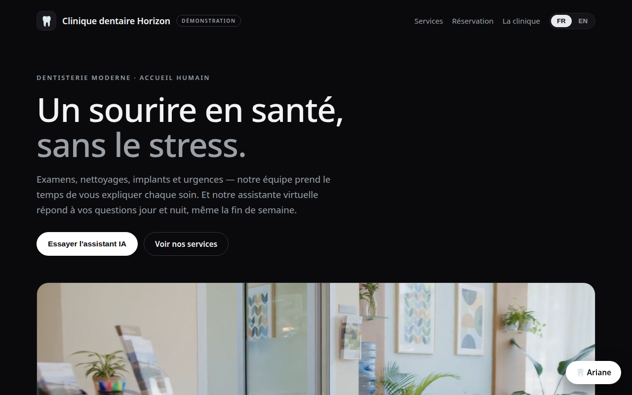 Clinique Horizon — démonstration d'un site de clinique dentaire avec assistante IA